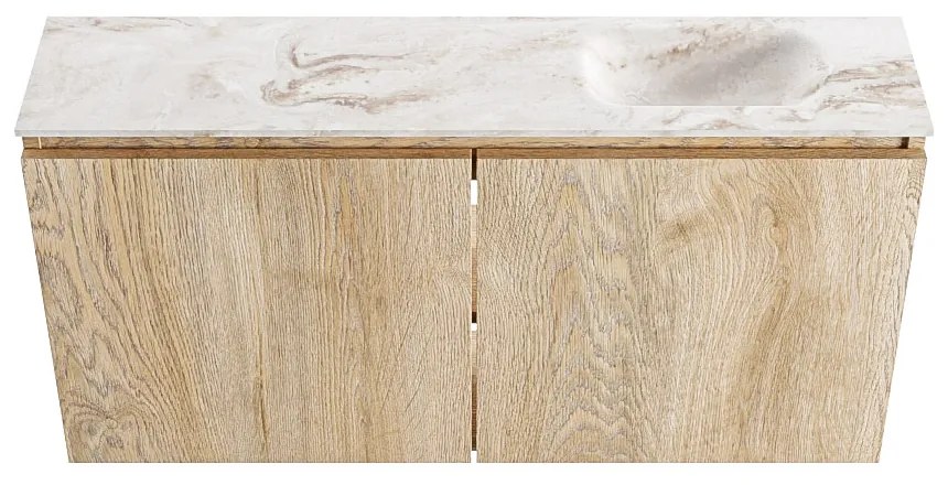 Mondiaz Ture DLux toiletmeubel 100cm washed oak met wastafel frappe rechts met kraangat