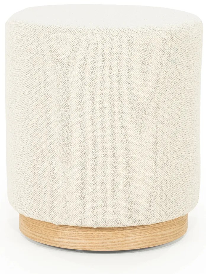 Eleonora Avah Ronde Poef Beige Met Eiken Rand