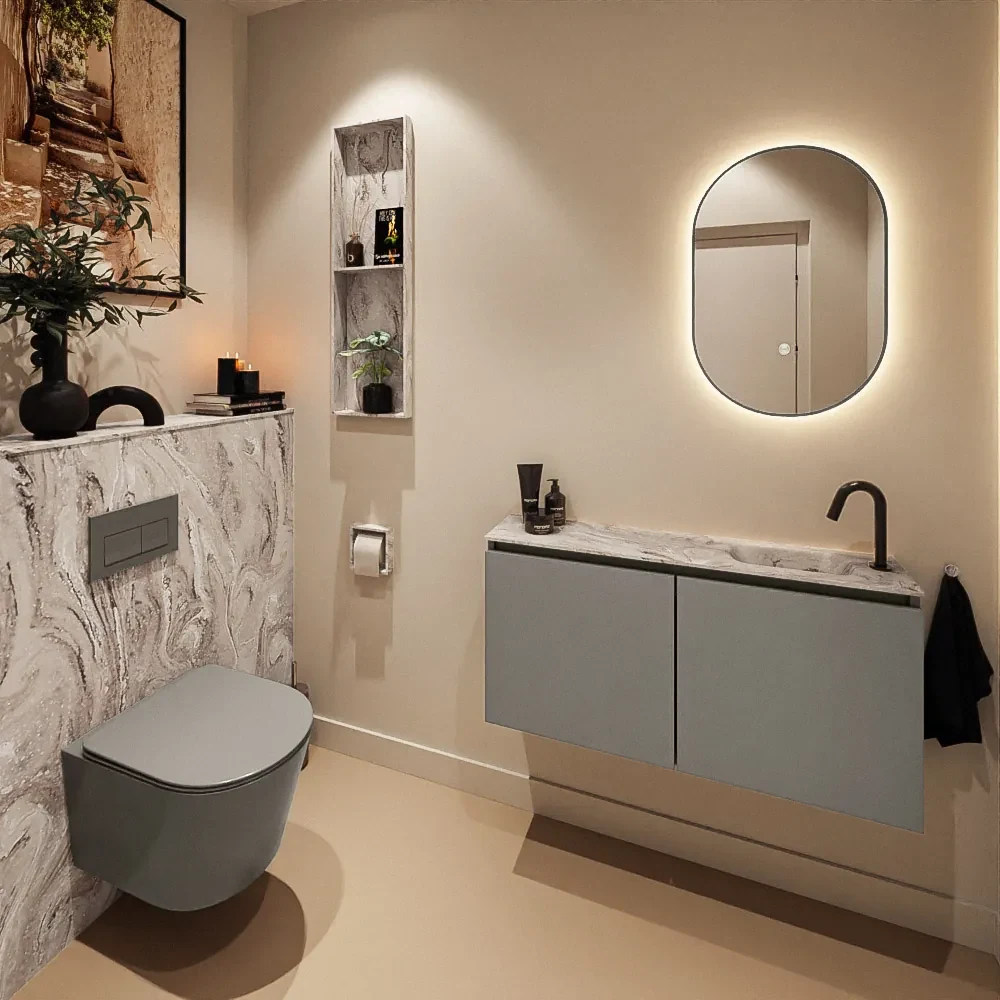 Mondiaz Ture DLux toiletmeubel 100cm smoke met wastafel glace rechts met kraangat