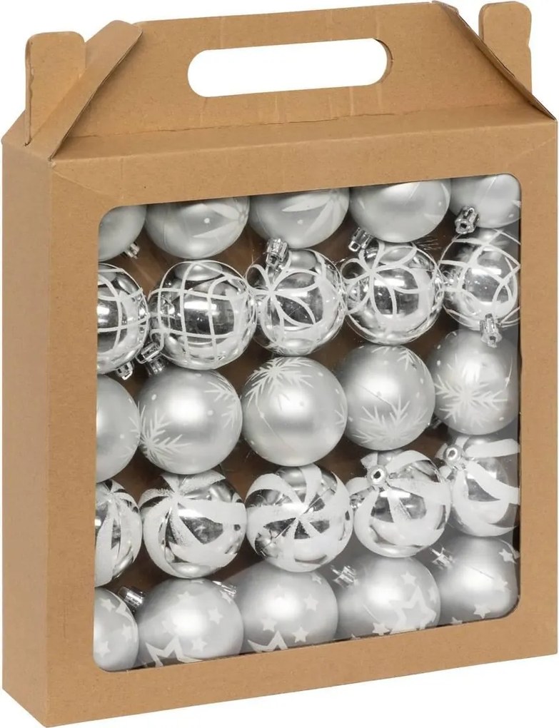 Feeric Christmas Kerstballen – 25 stuks – 6 cm – Zilver/Wit – Kunststof – Mix van glans en glitter