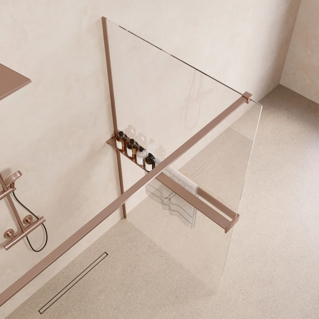 Saniclear Metric inloopdouche 100cm met handdoekhouder en helder glas geborsteld koper