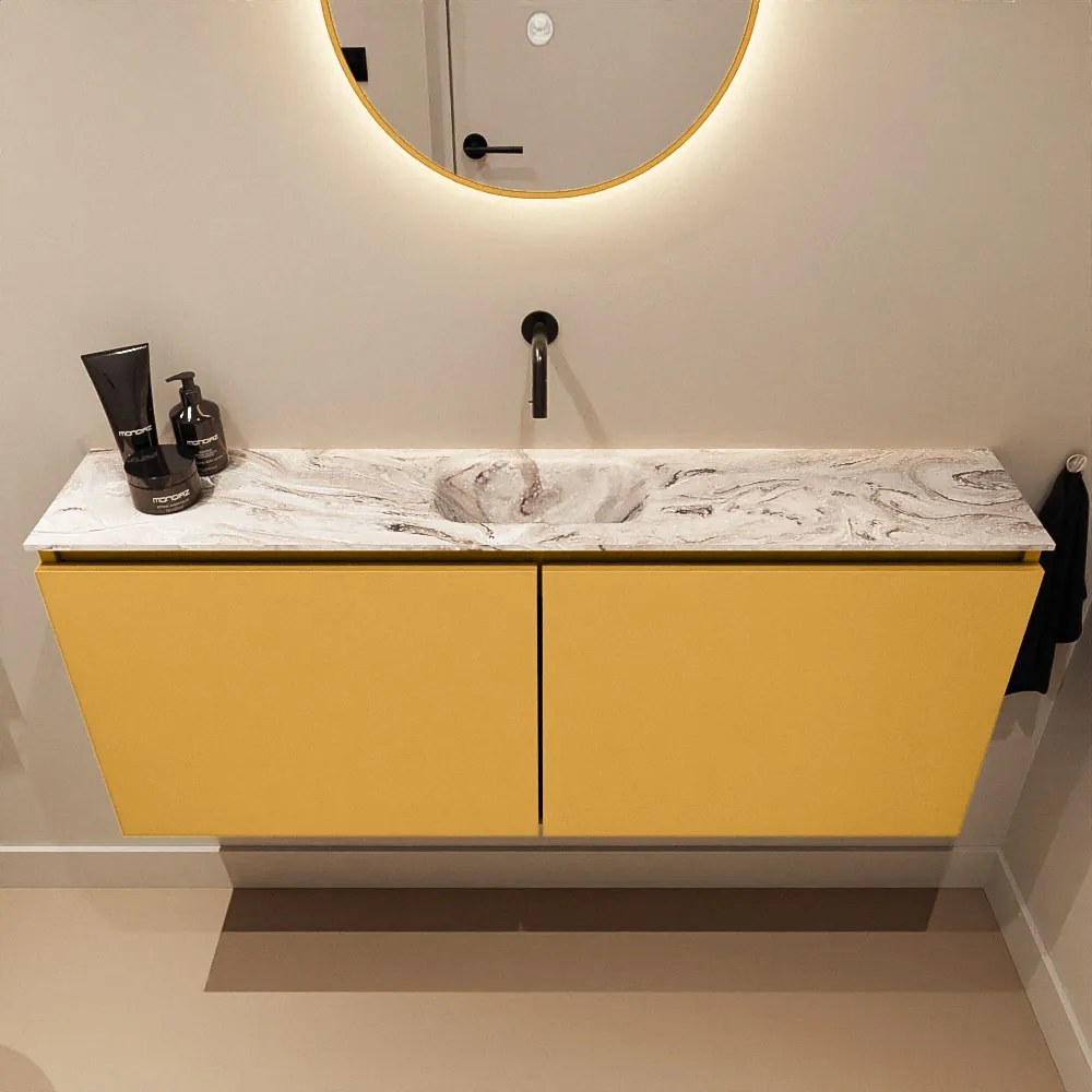 Mondiaz Ture DLux toiletmeubel 120cm ocher met wastafel glace midden zonder kraangat