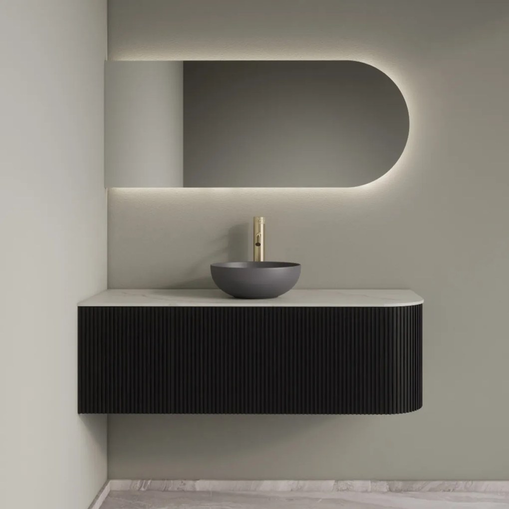 Gliss Design Alluro badmeubel ribbelfront met ronding rechts 120cm black en wit marmer toppaneel