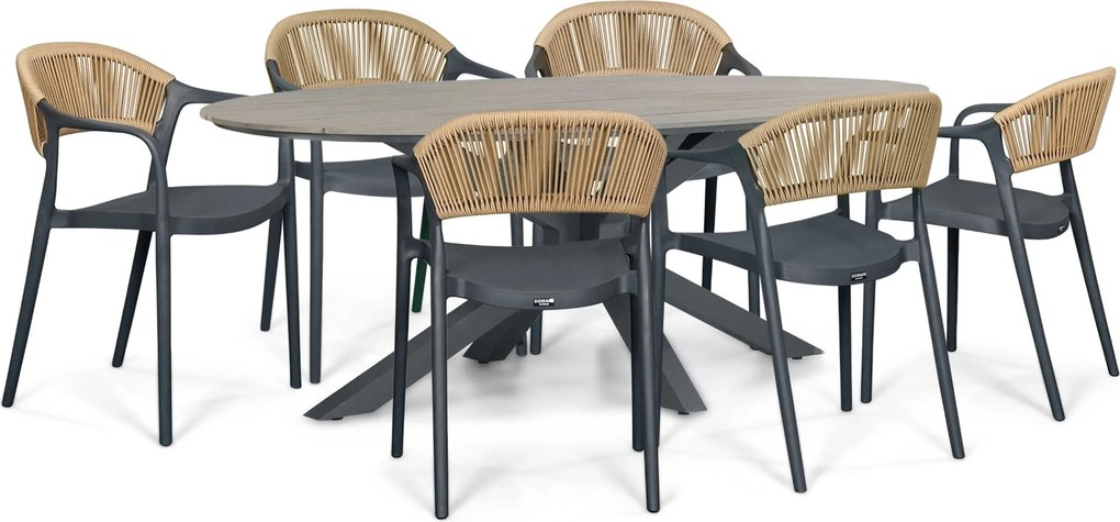 Tuinset 6 personen 220 cm Kunststof Grijs Domani Furniture Toscano/Matara