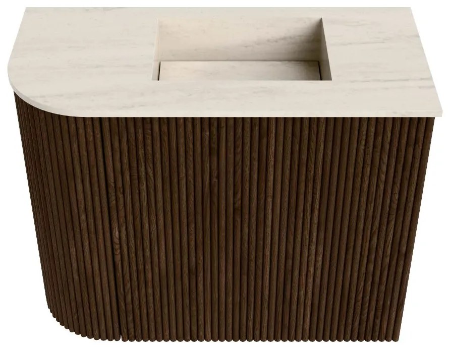 Mondiaz Joya DLux 50cm toiletmeubel ronding links walnut met wastafel faye rechts 1 kraangat meli