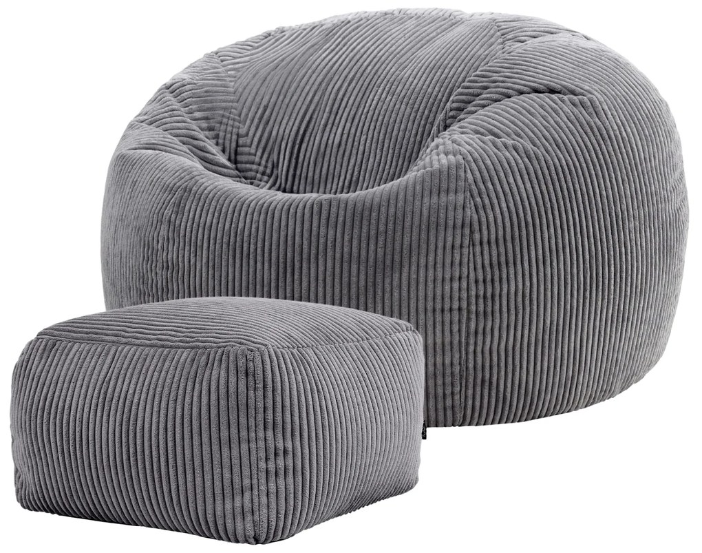Cloudy Zitzak Corduroy + Poef - Grijs