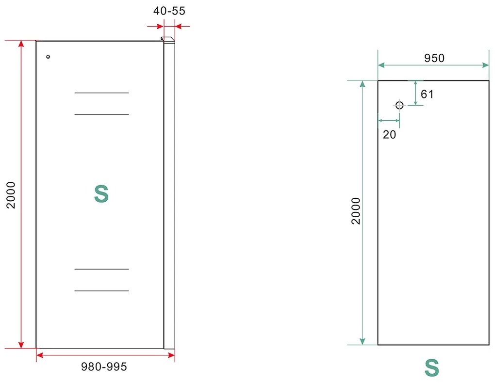 Mueller zijwand voor douchedeur 100x200cm mat zwart