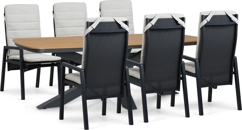 Tuinset 6 personen 220 cm Aluminium Grijs Lifestyle Garden Furniture Vivaro/Camila