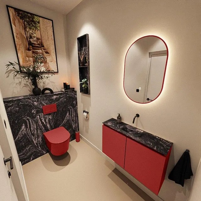 MONDIAZ TURE-DLUX 80cm toiletmeubel Fire. EDEN wastafel Lava positie midden. Zonder kraangat. TUREDX80FIRM0LAV