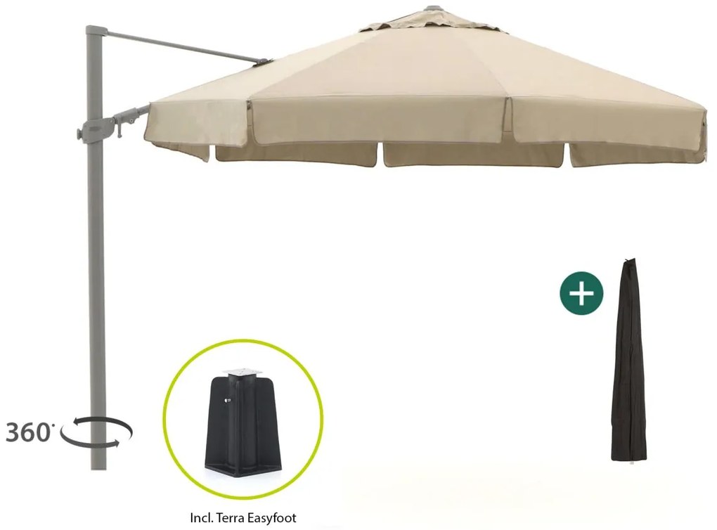 + 15% kassakorting | Parasol Shadowline Miami | Inclusief hoes | Rond | 350cm | Met draaihendel | Bruin | Kees Smit Tuinmeubelen