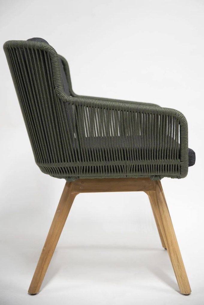 4 Seasons Outdoor Flores tuinstoel groen met teak onderstel SALE  Tuinstoel    houtkleur weerbestendig