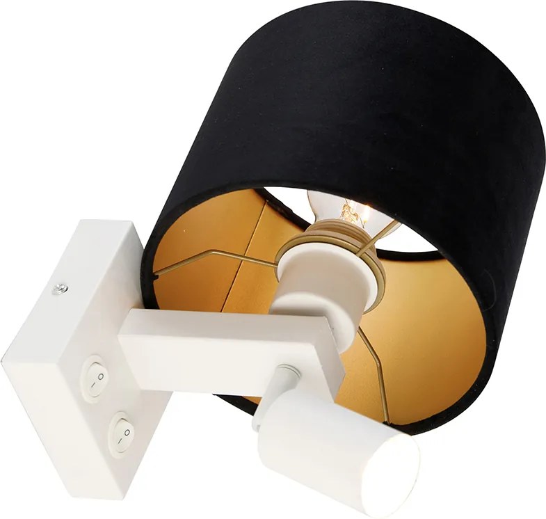 Wandlamp wit met leeslamp en kap 18 cm zwart - Brescia