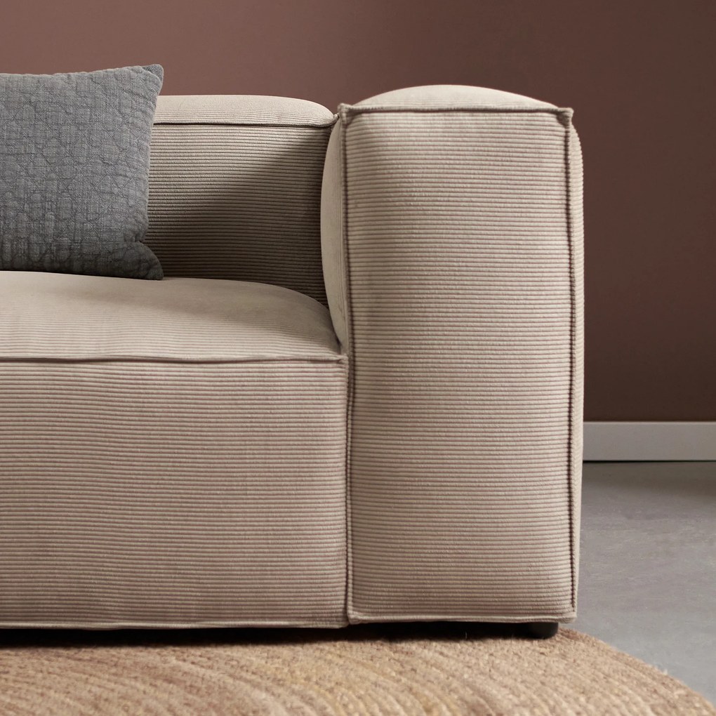 Beige Rib Bank Met Chaise Longue Links