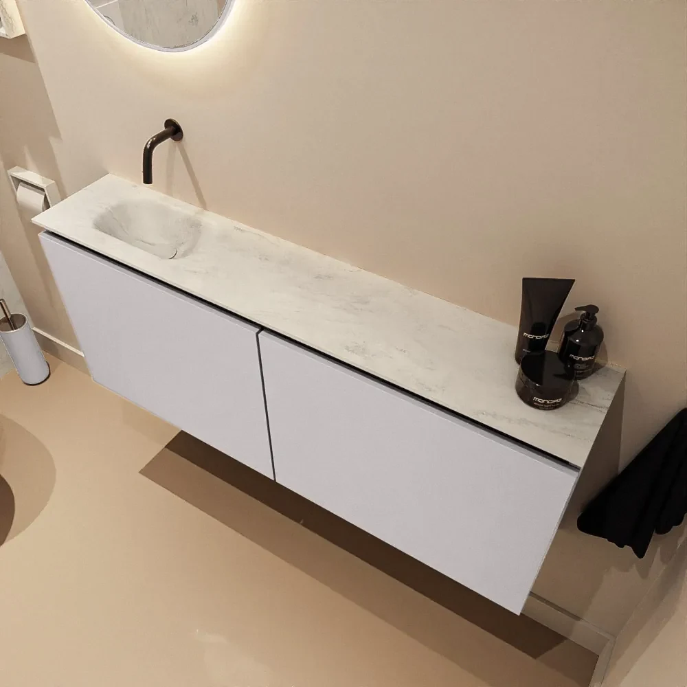 Mondiaz Ture DLux toiletmeubel 120cm cale met wastafel opalo links zonder kraangat