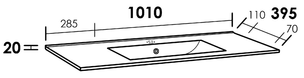 Sanituba Kera SMALL wastafel keramiek met kraangat 100cm