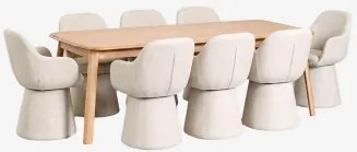 Set Uitschuifbare Eettafel 220-320x95 Cm Van Treveris Eikenhout En 8 Eetkamerstoelen Met Armleuningen Bekleed Met Erica Stof Eikenhout - Sklum