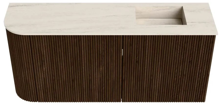 Mondiaz Joya DLux 90cm toiletmeubel ronding links walnut met wastafel faye rechts zonder kraangat meli