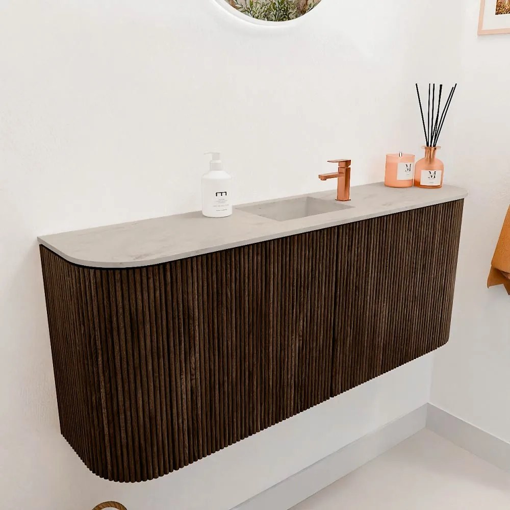 Mondiaz Joya DLux 105cm toiletmeubel ronding links/rechts walnut met wastafel faye midden 1 kraangat opalo
