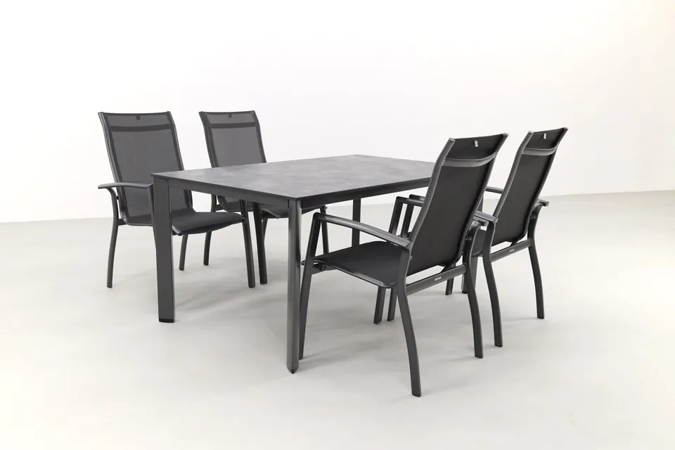 Kettler Legato/Edge stapelbare aluminium tuinset voor 4 personen 160x95 cm. - Antraciet