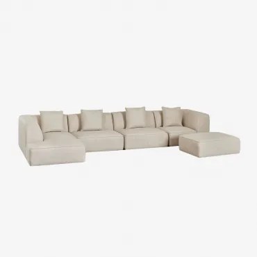 Modulaire 4-delige Chaise Longue Zitbank Links Met Poef In Cardea Bouclé Stof Crèmebeige Boucléstof - Sklum