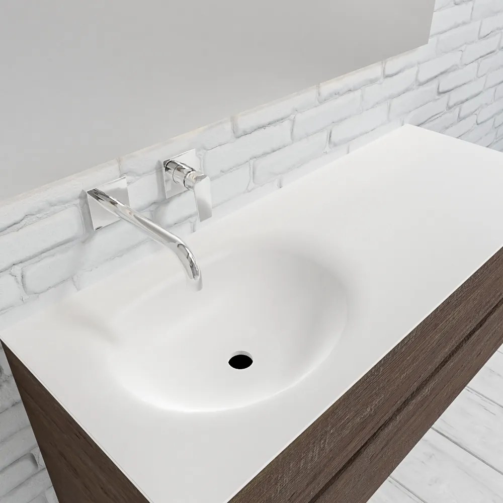 Zaro Sevilla Solid Surface badmeubel 120cm donker eiken zonder kraangat spoelbak links met 2 lades