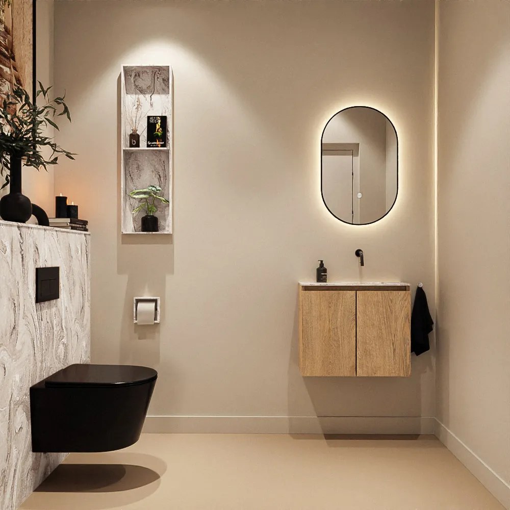 Mondiaz Ture DLux toiletmeubel 60cm washed oak met wastafel glace rechts zonder kraangat