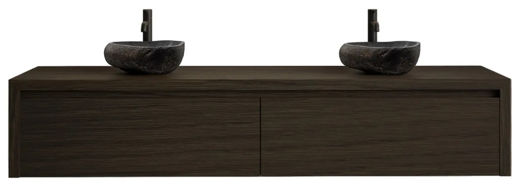Gliss Design Ares badmeubel 160cm 2 lades charcoal met rivierstenen waskommen