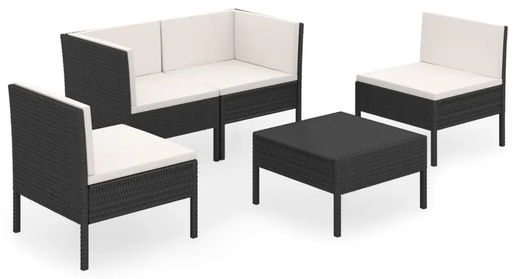 vidaXL 5-delige Loungeset met kussens poly rattan zwart