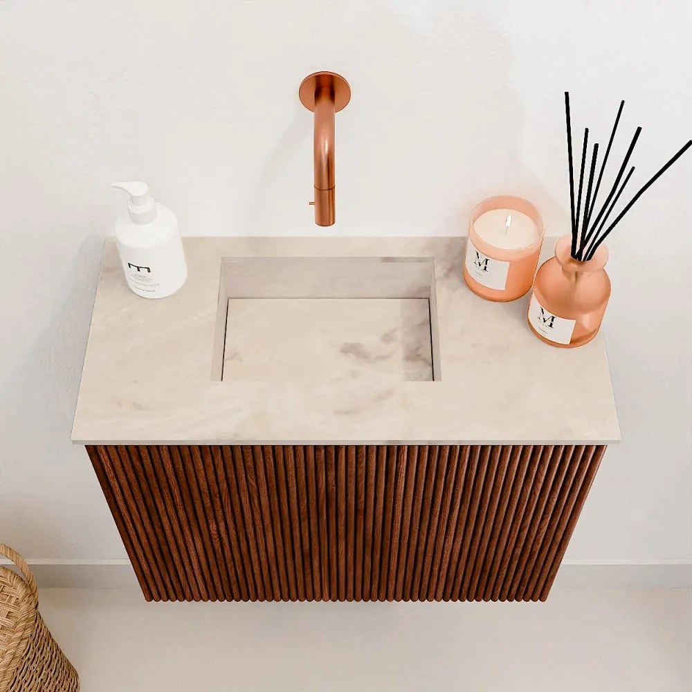 Mondiaz Joya DLux 50cm toiletmeubel ruby met wastafel faye links zonder kraangat frappe