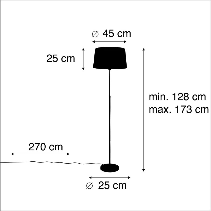 Vloerlamp zwart met zwarte linnen kap 45cm verstelbaar - Parte