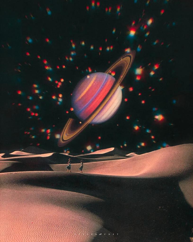 Ilustratie Space disco, spacerocket art, (30 x 40 cm)