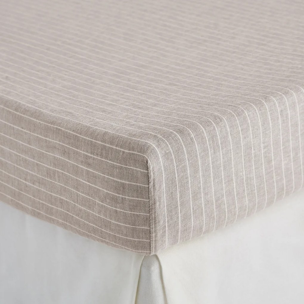 Hoeslaken in gewassen linnen, gestreept, omslag 30 cm, Linot