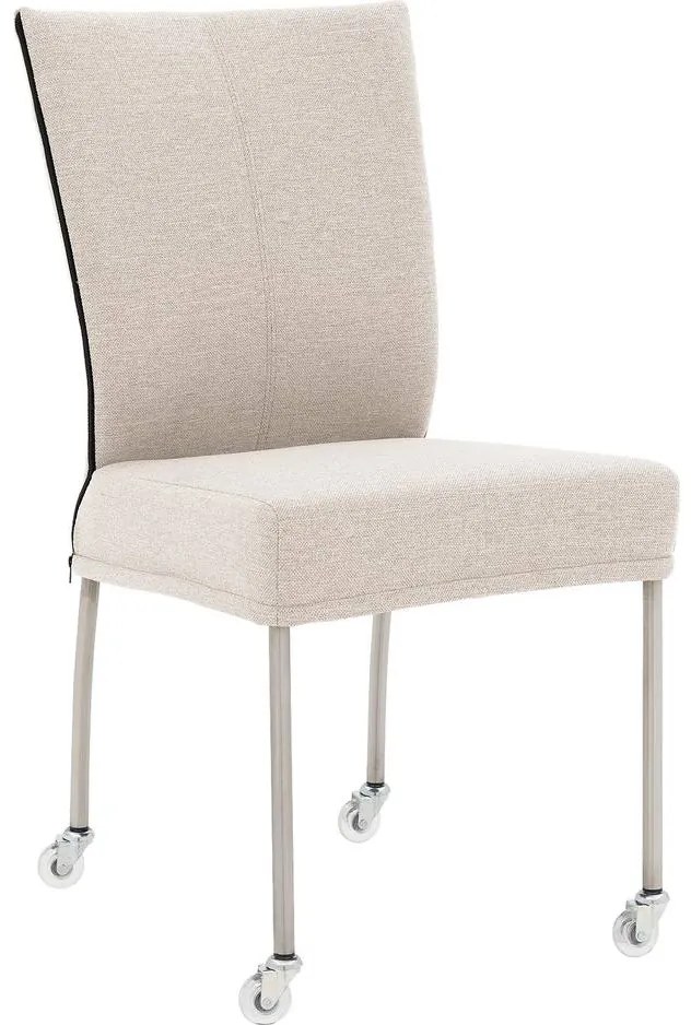 Goossens Eetkamerstoel Funk RVS Poten beige stof leuning en Transparant skater wiel met rvs kapmet wielen, modern design