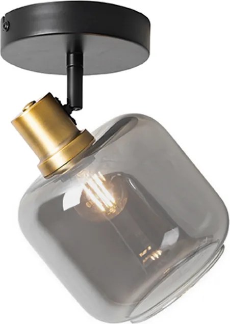 Design plafondspot zwart met goud met smoke glas - Zuzanna