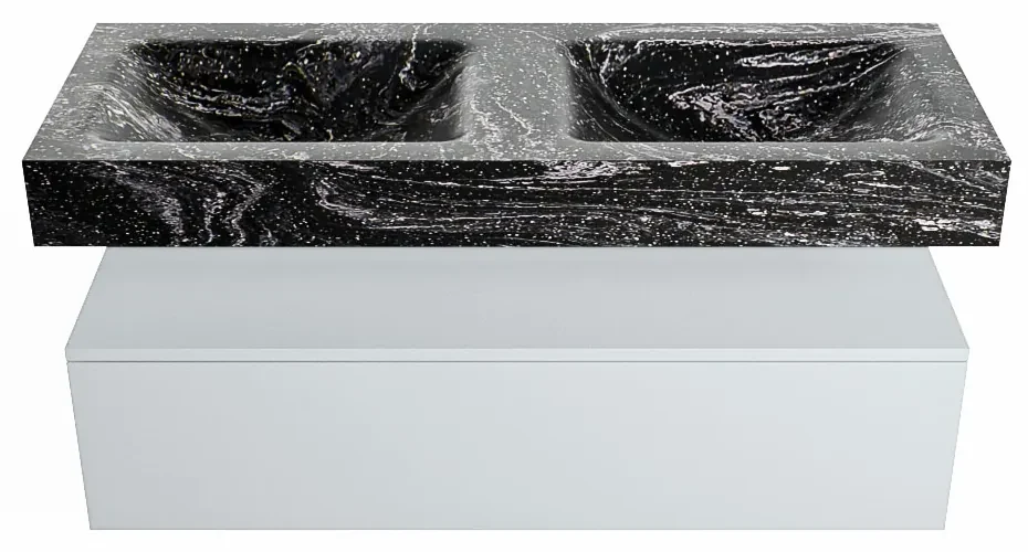 Mondiaz Alan DLux badmeubel 120cm clay 1 lade met wastafel lava dubbel zonder kraangat