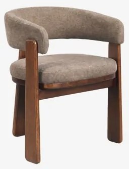 Set Van 2 Eetkamerstoelen Met Armleuningen, Bekleed En Van Eikenhout Carbalis Donker Eiken Bruin & Chenille Taupebruin - Sklum