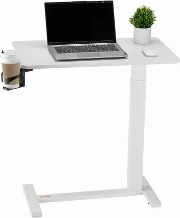 VEVOR Overbedtafel Mobiele bijzettafel met 4 verborgen wielen, in hoogte verstelbaar en laptoptafel met bekerhouder, draagbaar nachtkastje voor kantoor, studeerkamer, wit