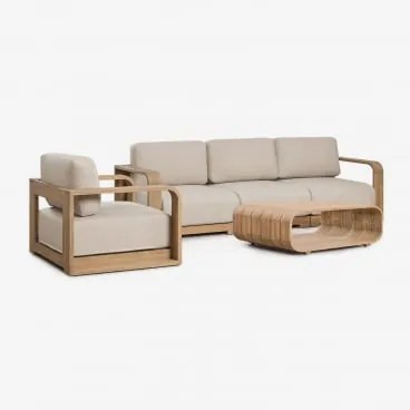 Tuinset Met 3-delige Modulaire Bank Met Armleuningen, Fauteuil En Salontafel Van Acaciahout Brivori Lichte Acaciekleur - Sklum
