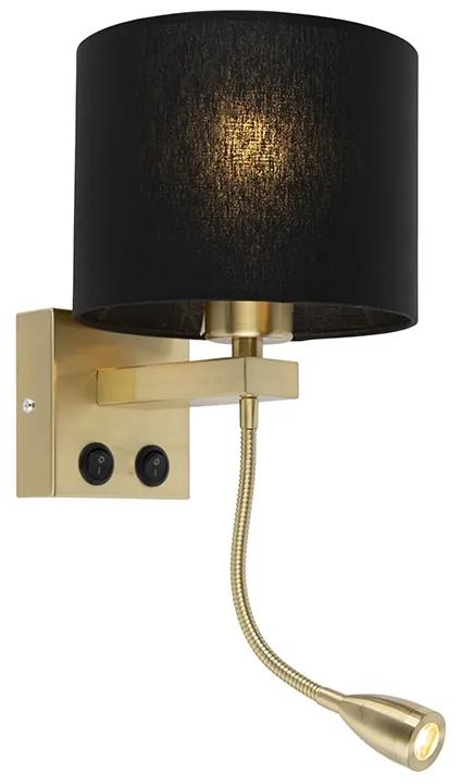 LED Art Deco wandlamp goud met zwarte kap - Brescia Art Deco, Modern E27 rond Binnenverlichting Lamp