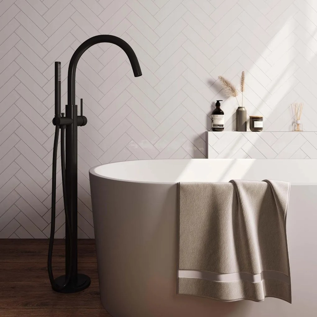 Brauer Black Edition vrijstaande badmengkraan met staafhanddouche zwart mat