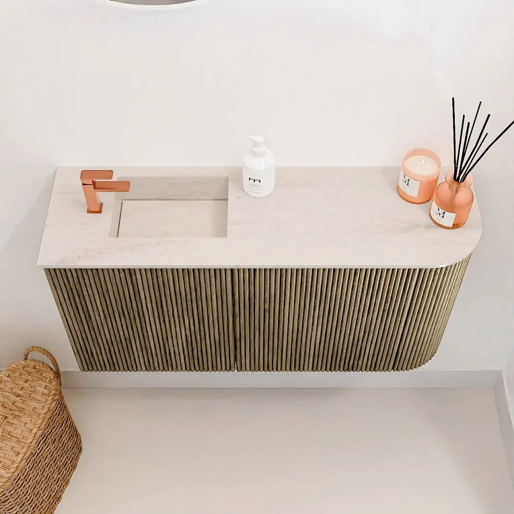 Mondiaz Joya DLux 80cm toiletmeubel ronding rechts dusk met wastafel faye links 1 kraangat meli