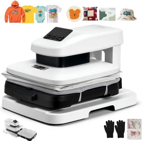 VEVOR 1350W T-shirtpers, 38x38cm, digitaal, wit, sublimatie vinyl warmteoverdrachtsprojecten, automatische lossing, instelbare druk, digitaal display, gelijkmatige verwarming