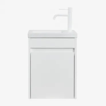 Badkamermeubelset In Hout Met Geïntegreerde Wastafel Narek Wit & Spiegelloze & Wit ↑20 Cm Met Aftapkraan Zonder Overloop Orveta - Sklum