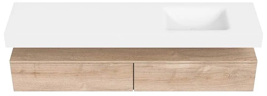 Zaro Alan badmeubel 190cm washed oak 2 lades met vrijhangende wastafel cloud rechts zonder kraangat talc