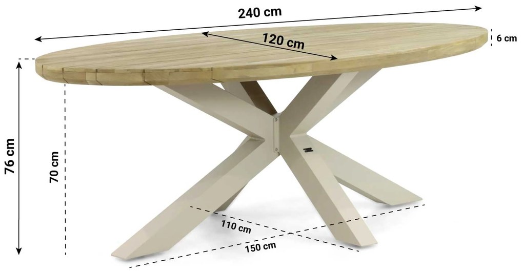 Dining Tuintafel ovaal 240 x 120 cm Aluminium/Teak Taupe Santika Diogo