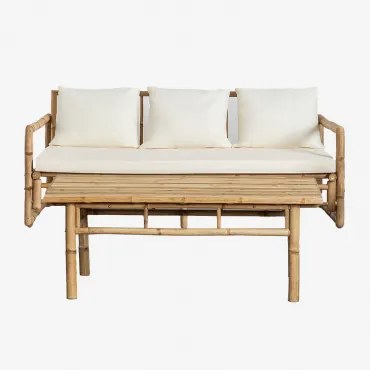 Tuinset Met 3-zitsbank En Salontafel 120x60cm In Livayna Bamboe Bamboe - Sklum