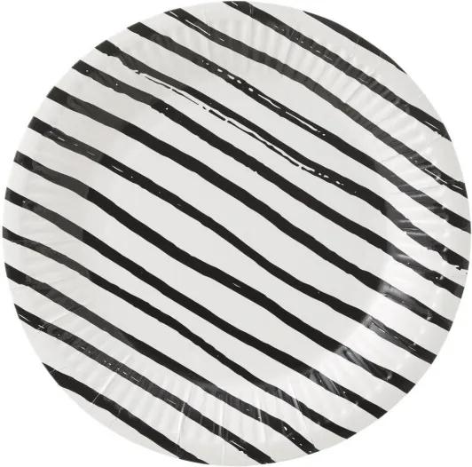 Papieren Bordjes - 18 Cm - Zwart/wit Gestreept - 10 Stuks (zwart/wit)