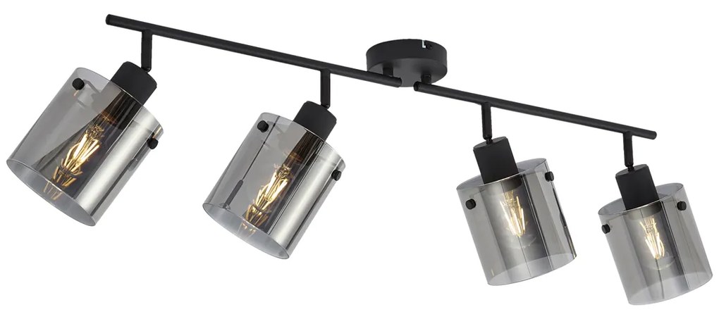 Design plafondspot zwart met smoke glas 4-lichts - Domo