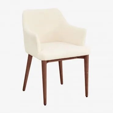 Eetkamerstoel Met Armleuningen In Banfil Shearling Donker Hout & Chenille White - Sklum