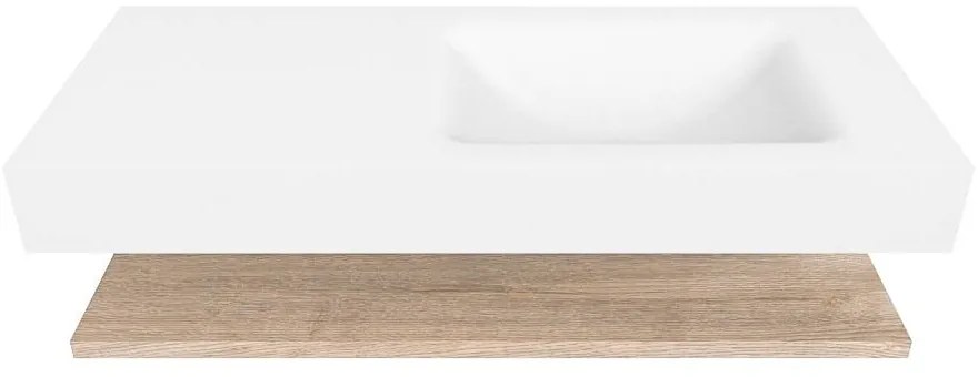 Zaro Alan badmeubel 110cm met planchet washed oak en vrijhangende wastafel cloud rechts 1 kraangat talc